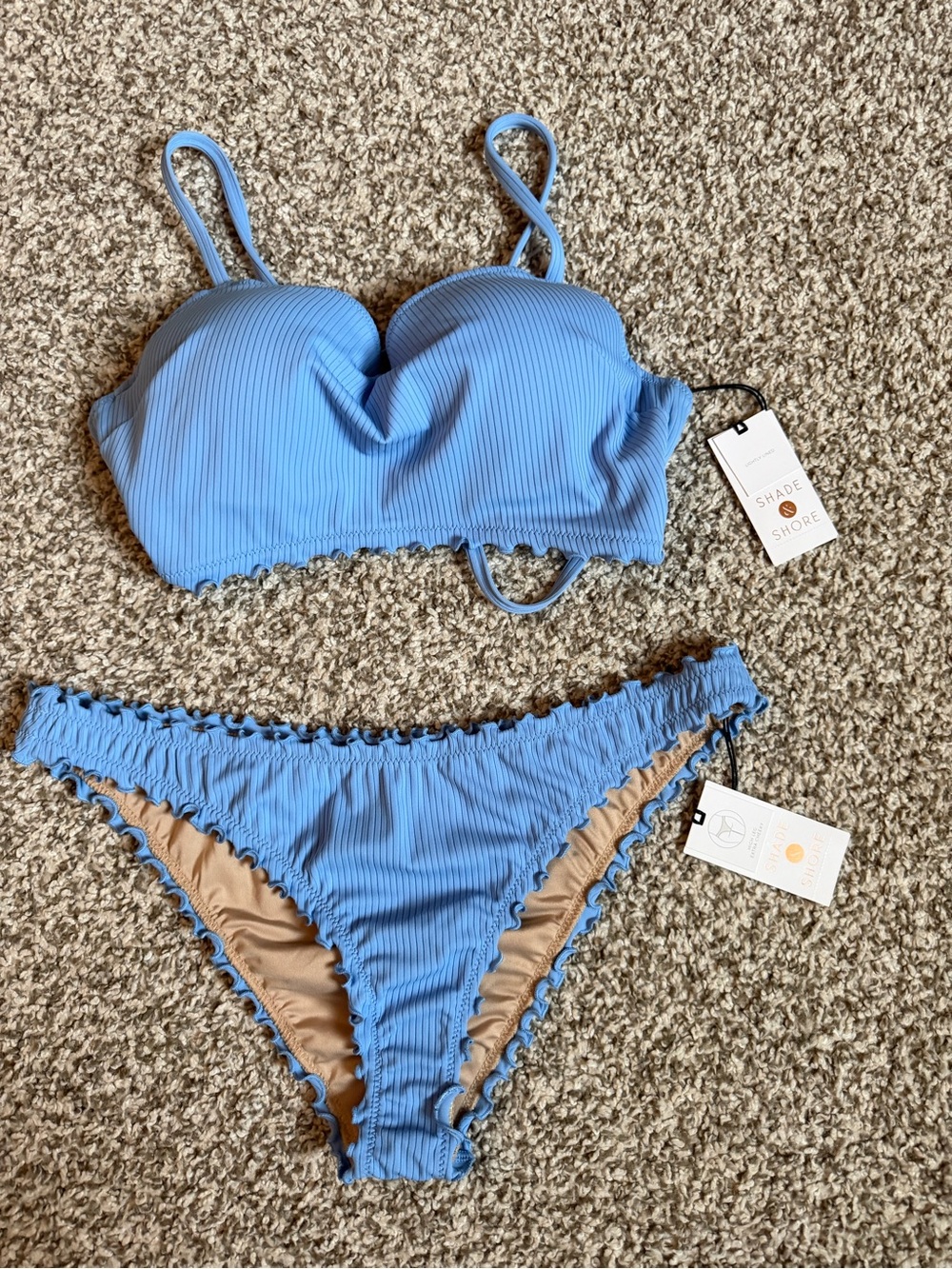 Shade & Shore Sky Blue Ribbed Scallop Bikini Set